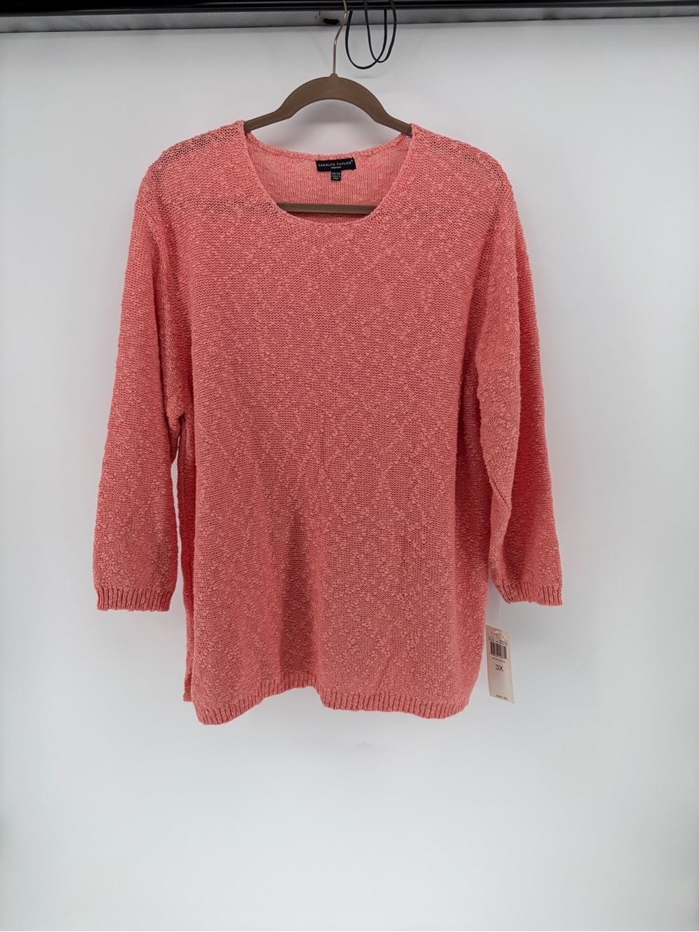Carolyn Taylor 3/4 Sleeve Crewneck Cotton Blend Sweater NWT 3X Coastal Coral